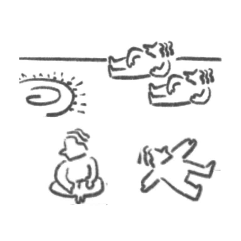 누워서, 앉아서 몸을 살피는 사람들 — ATMx 펠든크라이스 그림(포개어 누운 두 사람 · 소용돌이 · 앉은 사람 · 팔다리를 펴고 누운 사람)